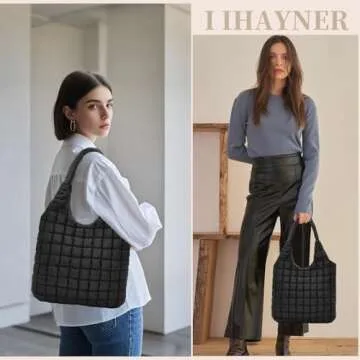 I IHAYNER Quilted Puffer Hobo Bag for Women Large Soft Puffy Shoulder Bag Quilted Carryall Tote Bag Hobo Handbags for Travel Black