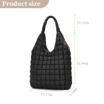 I IHAYNER Quilted Puffer Hobo Bag for Women Large Soft Puffy Shoulder Bag Quilted Carryall Tote Bag Hobo Handbags for Travel Black