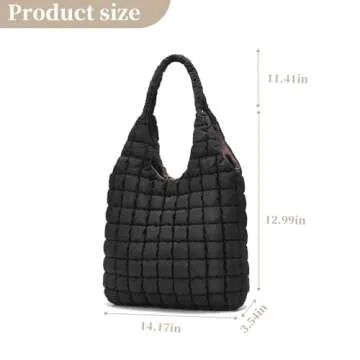 I IHAYNER Quilted Puffer Hobo Bag for Women Large Soft Puffy Shoulder Bag Quilted Carryall Tote Bag Hobo Handbags for Travel Black