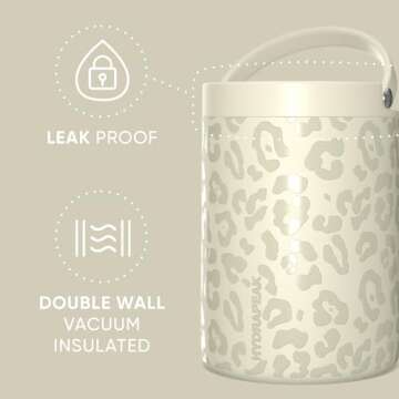 Hydrapeak 32oz Stainless Steel Vacuum Insulated Thermos Food Jar | Thermos for Hot Food and Cold Food, Wide Mouth Leak-Proof Soup Thermos for Adults, 10 Hours Hot and 16 Hours Cold(Cream Leopard)