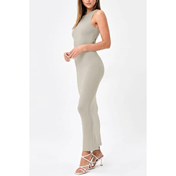 LILLUSORY Backless Maxi Dress Women's 2023 Spring Summer Casual Long Tank Dresses Sexy Basic Bodycon Party Dress Light Grey