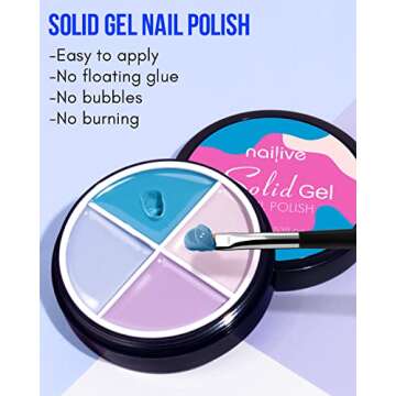 Nailive Solid Gel Nail Polish Set, 4 Colors Pudding Cream Gel Nail Polish with Brush, Fall Winter Na...