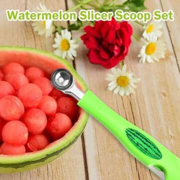 JAYVAR Watermelon Slicer Cutter Knife with Melon Baller Scoop Set, Fruit Scooper for Ice Cream & Mel...