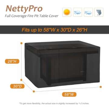 NettyPro Fade Resistant Fire Pit Table Cover Rectangular Waterproof Heavy Duty Outdoor Patio Firepit...