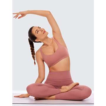 CRZ YOGA Women's Light Support Strappy Sports Bra - Low Cut Wirefree Padded Yoga Cami Criss Cross Back Light Reddish Brown Medium