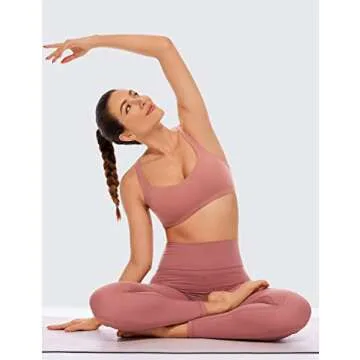 CRZ YOGA Women's Light Support Strappy Sports Bra - Low Cut Wirefree Padded Yoga Cami Criss Cross Back Light Reddish Brown Medium