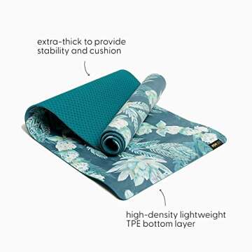 POPFLEX by Blogilates Flourishing Foliage Vegan Suede Yoga Mat With Strap,Ultra Absorbent Exercise Mat,Non Slip Yoga Mat,Large Yoga Mat for Women,Wide Yoga Mat, Thick Texture for Support, 72 inch