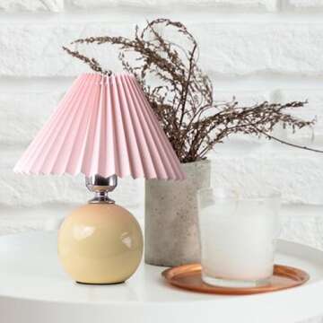 Korean Pleated Table Lamp Ins DIY Ceramic Table Lamps for Living Room Home Deco Cute Lamp with Trico...