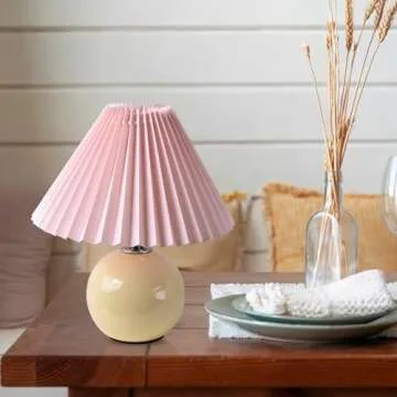 Korean Pleated Table Lamp Ins DIY Ceramic Table Lamps for Living Room Home Deco Cute Lamp with Tricolor Led Bulb Beside Lamp…