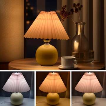 Korean Pleated Table Lamp Ins DIY Ceramic Table Lamps for Living Room Home Deco Cute Lamp with Tricolor Led Bulb Beside Lamp…
