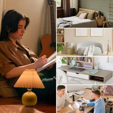 Korean Pleated Table Lamp Ins DIY Ceramic Table Lamps for Living Room Home Deco Cute Lamp with Tricolor Led Bulb Beside Lamp…