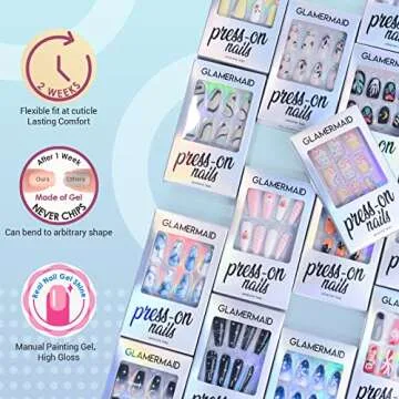 GLAMERMAID Press on Nails Medium Almond, Gothic Green Lightning in Black Gel Glue on Nail, 24Pcs Glossy Short Stiletto Reusable UV Finish Fake Nails Acrylic False Nails Manicure Kits for Women