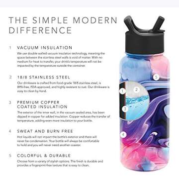 Simple Modern Insulated Water Bottle and Straw Lid Reusable Wide Mouth Stainless Steel Flask Thermos 40oz (1.2L), Pattern: Dreamcicle