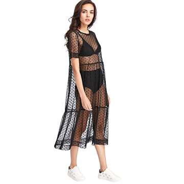 Floerns Women's Sheer Mesh Dress Beach Swimwear See Through Cover Ups A Black M