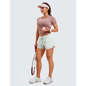 CRZ YOGA Women's Mid Rise Running Shorts Mesh Liner 3'' - Quick Dry Drawstring Workout Athletic Gym Shorts Zip Pocket Coconut Milk White Medium