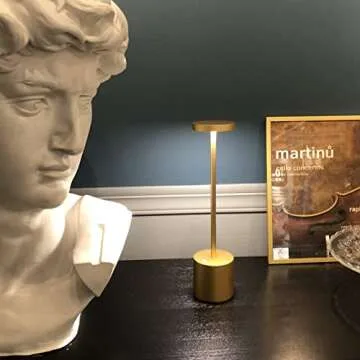 YIBEN Cordless Table Lamp, Rechargeable LED Battery 6000mAh Metal USB Portable Powered Desk Lamp, 3 Levels Brightness Light for Restaurants Outdoor (13.25in Gold)
