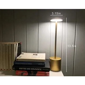 YIBEN Cordless Table Lamp, Rechargeable LED Battery 6000mAh Metal USB Portable Powered Desk Lamp, 3 Levels Brightness Light for Restaurants Outdoor (13.25in Gold)