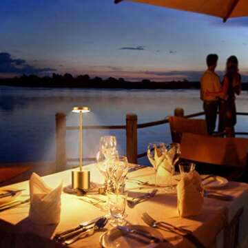 YIBEN Cordless Table Lamp, Rechargeable LED Battery 6000mAh Metal USB Portable Powered Desk Lamp, 3 Levels Brightness Light for Restaurants Outdoor (13.25in Gold)