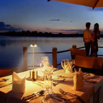 YIBEN Cordless Table Lamp, Rechargeable LED Battery 6000mAh Metal USB Portable Powered Desk Lamp, 3 Levels Brightness Light for Restaurants Outdoor (13.25in Gold)