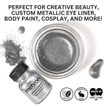 Mehron Makeup Metallic Powder | Metallic Chrome Powder Pigment for Face & Body Paint, Eyeshadow, and Eyeliner .5 oz (14 g) (Silver)