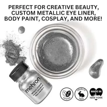 Mehron Makeup Metallic Powder | Metallic Chrome Powder Pigment for Face & Body Paint, Eyeshadow, and Eyeliner .5 oz (14 g) (Silver)