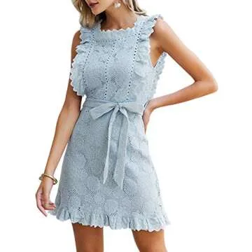 BerryGo Women's Elegant Lace Ruffle Mini Dress Sleevesless Cotton A-line Dress Light Blue