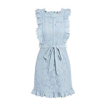 BerryGo Women's Elegant Lace Ruffle Mini Dress Sleevesless Cotton A-line Dress Light Blue