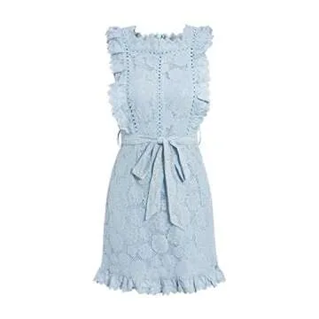 BerryGo Women's Elegant Lace Ruffle Mini Dress Sleevesless Cotton A-line Dress Light Blue