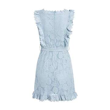 BerryGo Women's Elegant Lace Ruffle Mini Dress Sleevesless Cotton A-line Dress Light Blue