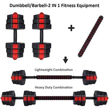 wolfyok Fitness Dumbbells Set, Adjustable Weight to 66Lbs, Home Fitness Equipment for Men and Women Gym Work Out Exercise Training with Connecting Rod Used as Barbells (Pair)