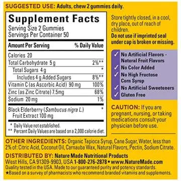 Nature Made Elderberry with Vitamin C and Zinc, Dietary Supplement for Immune Support, 100 Gummies, 50 Day Supply