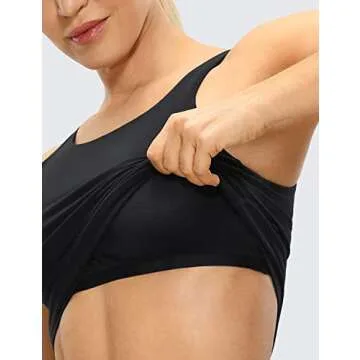 CRZ YOGA High Neck Longline Sports Bra for Women - V-Back Cropped Tank Tops Wireless Padded Workout Yoga Bras Black Large