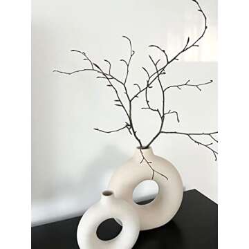 White Ceramic Vase Set of 2, Boho Farmhouse Table Shelf Decor Modern Minimalist Donut Vases Pampas Grass Flower Vases for Living Room Wedding Office Bedroom