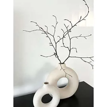 White Ceramic Vase Set of 2, Boho Farmhouse Table Shelf Decor Modern Minimalist Donut Vases Pampas Grass Flower Vases for Living Room Wedding Office Bedroom