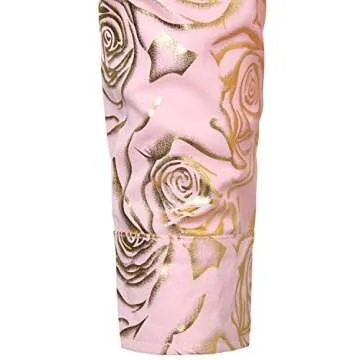 ZEROYAA Men's Nightclub Rose Gold Shiny Flowered Printed Slim Fit Button Down Dress Shirts for Party ZZCL18 Pink Medium