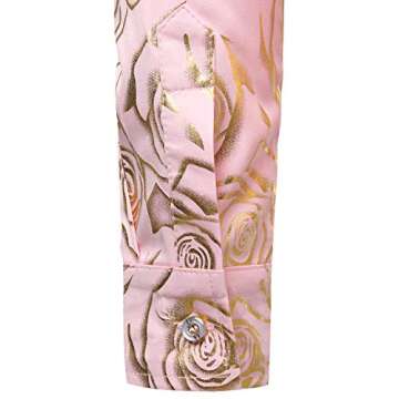 ZEROYAA Men's Nightclub Rose Gold Shiny Flowered Printed Slim Fit Button Down Dress Shirts for Party ZZCL18 Pink Medium