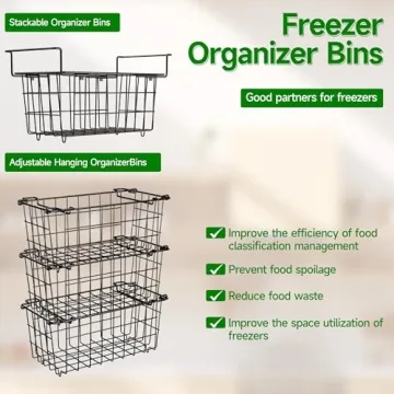 LOCVCDA Freezer Baskets for Chest Freezer, Freezer Organizer Bins, 2 Pack Adjustable Hanging Deep Chest Freezer Organizer for 5-7 Cu.FT Deep Freezer Sort Frozen Food