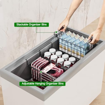 LOCVCDA Freezer Baskets for Chest Freezer, Freezer Organizer Bins, 2 Pack Adjustable Hanging Deep Chest Freezer Organizer for 5-7 Cu.FT Deep Freezer Sort Frozen Food