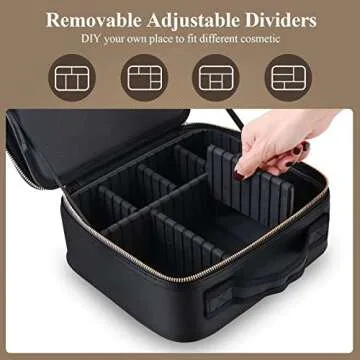 Travel Makeup Bag with Light Up Mirror, Large Makeup Train Case with Adjustable Dividers, Makeup Case with lighted mirror, Makeup Travel Case, Cosmetic Bag Makeup Bag with Mirror Toiletry Gift