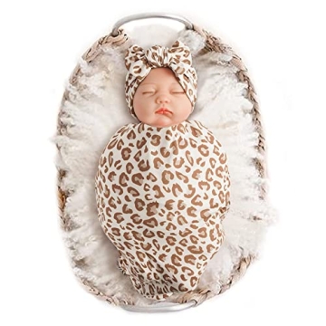 Konssy Baby Girl Newborn Receiving Blanket with Headband Set Baby Swaddle Nursery Swaddle Wrap