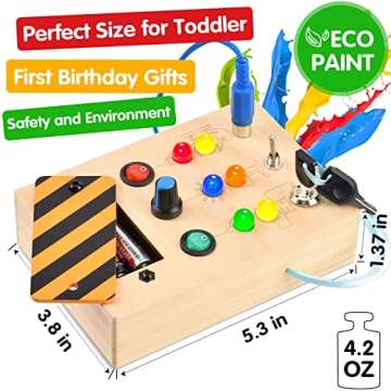 Toytopa Busy Board with Led Light - Toddler Toys for 1+ Year Old Boy & Girl, 1 Year Old Boy Gifts, Montessori Toys for 1+ Year Old Girl, Sensory Toys for Toddlers 1-3, Travel Toys for Toddlers 1-3