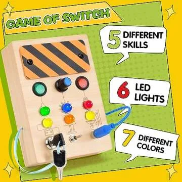 Toytopa Busy Board with Led Light - Toddler Toys for 1+ Year Old Boy & Girl, 1 Year Old Boy Gifts, Montessori Toys for 1+ Year Old Girl, Sensory Toys for Toddlers 1-3, Travel Toys for Toddlers 1-3