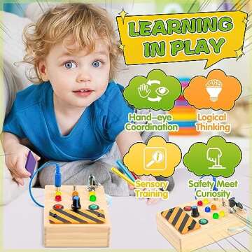 Toytopa Busy Board with Led Light - Toddler Toys for 1+ Year Old Boy & Girl, 1 Year Old Boy Gifts, Montessori Toys for 1+ Year Old Girl, Sensory Toys for Toddlers 1-3, Travel Toys for Toddlers 1-3