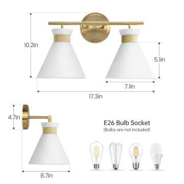WOSHITU Bathroom Vanity Light Fixtures: 2 Lights Mid Century Modern Vanity Lights for Bathroom, Bras...