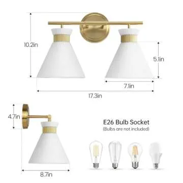 WOSHITU Bathroom Vanity Light Fixtures: 2 Lights Mid Century Modern Vanity Lights for Bathroom, Bras...