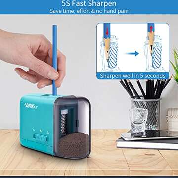 Colored Pencil Sharpeners, Electric Pencil Sharpener for Colored Pencils, Handheld Pencil Sharpener for Colored Pencils/No 2 Pencils φ6-10mm, 3 Sharpness Settings, AA Batteries Operated, Blue