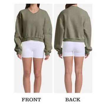 Hatant Sweatshirt for Women Acid Wash Athletic Hoodies Heritage Fleece V-neck Long Sleeve Hoodie Y2K Crop Pullover Women Sweatshirt Cotton Fleece Lined Hoodies Teen Workout Pullover Shirt Green-XL