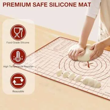 Silicone Baking Mat, Non Stick Pastry Mat with Measurement,26" x 16" Extra Thick Large Rolling Dough...