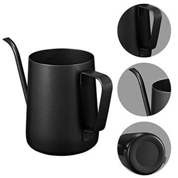Long Narrow Spout Coffee Pot (8.7 Oz) Small Fine Stainless Pour Over Drip Coffee Pot Gooseneck Tea Kettle(Black, 250ML)