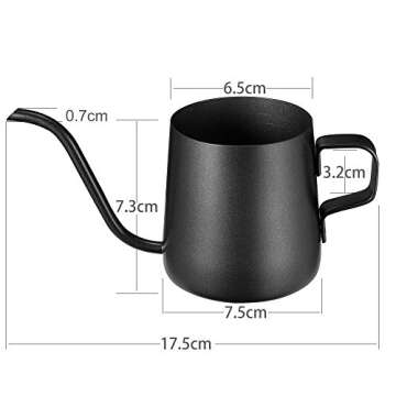 Long Narrow Spout Coffee Pot (8.7 Oz) Small Fine Stainless Pour Over Drip Coffee Pot Gooseneck Tea Kettle(Black, 250ML)